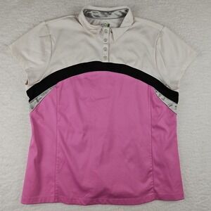 IZOD Cool FX Performance‎ Golf Shirt Womens L White/Pink Short Sleeve Stretch